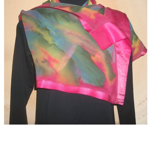 Vtg Hand-Dyed Silk Chiffon & Satin Foulard Scarf Shawl 70" X 15" - Picture 11 of 11